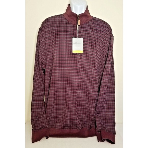 Brand New Greg Norman 1/4 Zip Shirt XL Plaid Burgundy Pullover GolfT5